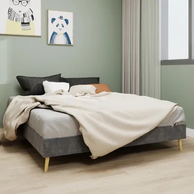 Produktbild von Sweiko Modern Minimalist Bed Frame, 140x200 cm, Grey, Dutch Velvet Fabric, Low-Profile Base, Modern Style Bedroom Furniture. Excludes Gas Lift, Headboard, and Mattress.