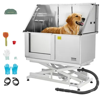 Obrázek produktu pro VEVOR Elektrická mycí stanice pro psy s funkcí zvedání, 127 cm vana pro péči o zvířata s PE filtrační deskou, kohoutkem a sprchovou hlavicí, vana pro psy, umyvadlo pro více zvířat (levé dveře)