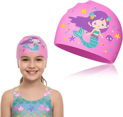 Produktbild von Schwimmkappe für Kinder, wasserdichtes Silikon, 4-12 Jahre, mit Meerjungfrauenmuster, rutschfest