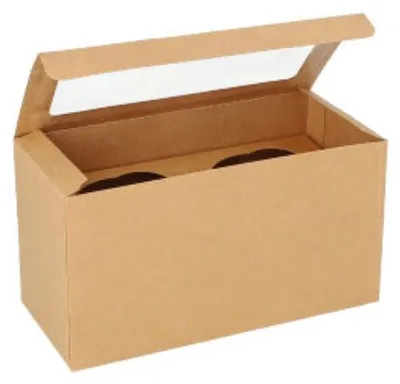 Produktbild von 25 Cupcake-Kartons eckig 10 cm x 18,5 cm x 8,5 cm mit Sichtfenster aus PLA