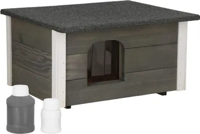 Produktbild von Springos® Hundehaus aus Holz 54x39x30 cm Wetterfest Hundehütte Haustierhütte Hundehöhle Katzenhaus - Grau