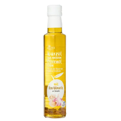 Produktbild von Rizes Greece - Würzöl aus nativem Olivenöl mit Knoblauch (250 ml)