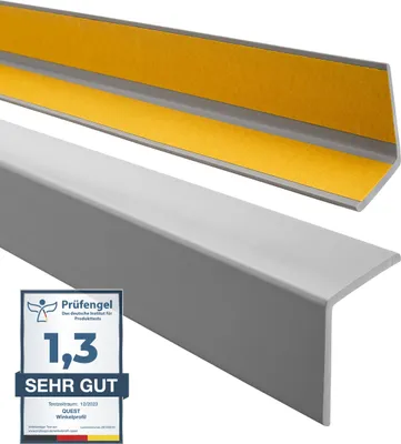 Produktbild von QUEST Winkelprofil Selbstklebend 40x40mm, 2m PVC Kunststoff, Winkelleiste, flexibles Wandkantenschutz, L-Profil, grau
