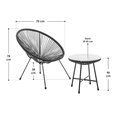Produktbild von Juskys Balkonmöbel Set Ostana 3-teilig - Tisch & 2 Sessel -  stilvolle Sitzgruppe für Balkon, Terrasse & Garten - Gartenmöbel Balkonset Schwarz