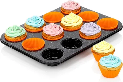 Obrázek produktu pro Forma na muffiny z uhlíkové oceli s nepřilnavým povrchem a silikonovými formami