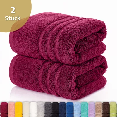 Produktbild von Lavea® 2er Set Duschtuch 70x140 cm, 100% Baumwolle – Weiches Frottee Duschtuch, Badetücher Set für Badezimmer, Frottierserie Elena - Bordeaux