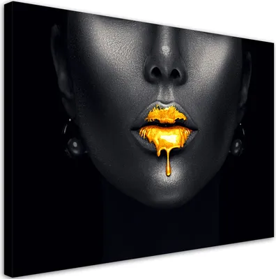 Produktbild von Leinwandbild Goldene Lippen Frau Glamour-Stil 60x40 Feeby Schwarz bild für die wand bereit zum aufhängen