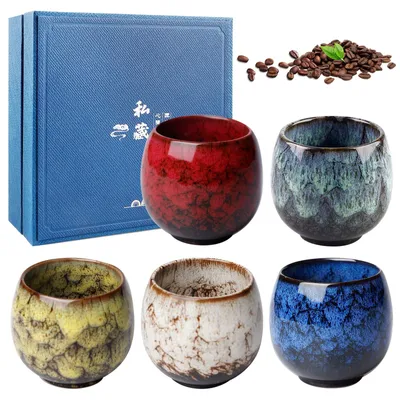 5 Keramik-Espressotassen 110 ml, Kaffeetassen, Teetassen, Geschenk-Set