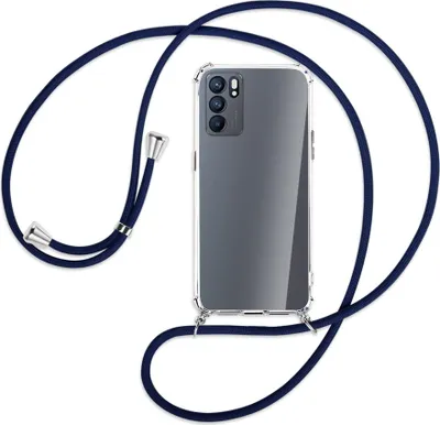 Produktbild von Handykette Backcover-Schutzhülle mit Band (Metall silberfarben) für Oppo Reno6 5G (PEQM00,CPH2251) - dunkelblau