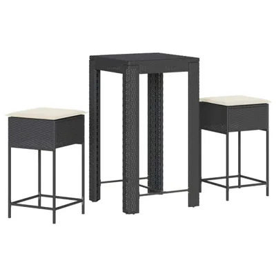 Image de vidaXL Ensemble bar de jardin 3 pièces avec coussins noir Poly rotin