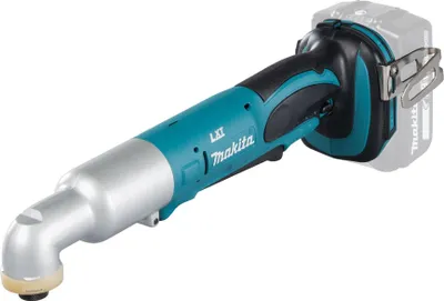 A cordless angle impact wrench with a battery attached, shown against a white background.