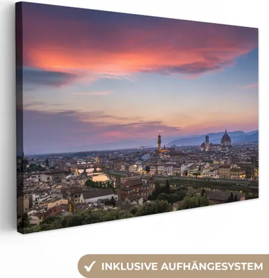 Produktbild von OneMillionCanvasses® - Leinwandbilder - 140x90 cm, Florenz - Italien - Skyline, Wandbilder Kunstdruck Wanddekoration