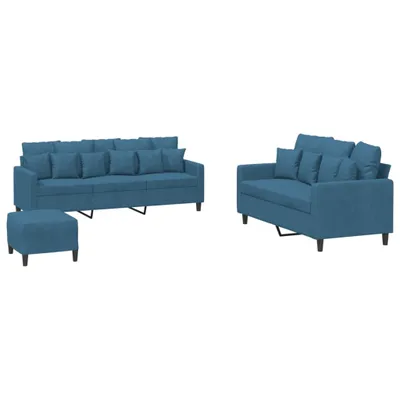 Produktbild von vidaXL 3-tlg. Sofagarnitur mit Kissen Blau Samt