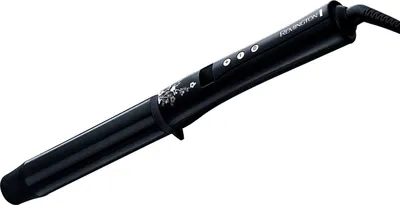 A black Remington curling iron is shown against a white background.
