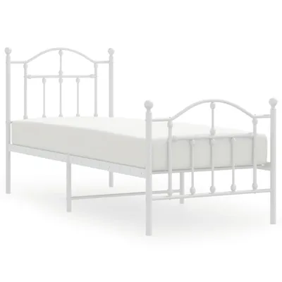 Zdjęcie produktu dla vidaXL Rama łóżka z wezgłowiem i podnóżkiem metalowa biała 75x190 cm