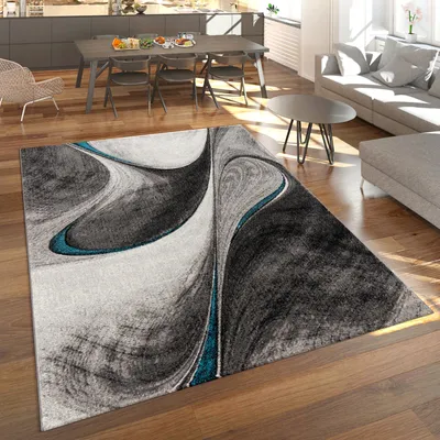 Produktbild von Moderner Kurzflor Teppich Wohnzimmer Meliert Abstraktes Design Grau Blau Schwarz Grösse 80x150 cm