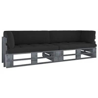 Produktbild von 2-Sitzer-Palettensofa mit Kissen Grau Imprägniertes Kiefernholz