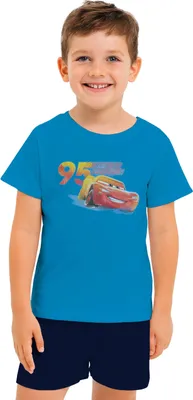 Produktbild von Disney Cars Schlafanzug für Jungen - Lightning McQueen Kinder Pyjama Set Kurzarm Oberteil mit Hose Blau 98-104