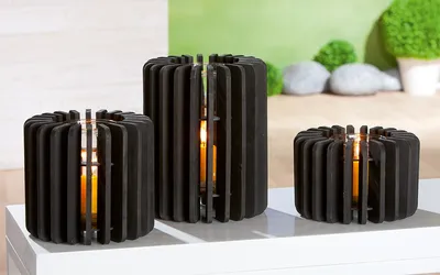 Produktbild von GILDE Windlicht, zylindrisch, "Venta", Holz, schwarz, VE 3, H. 13 cm, D. 20 cm