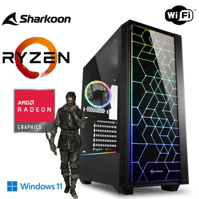 Immagine prodotto di PC da gioco - Ryzen 5 5600G 6x 4,4GHz - 32 GB di RAM DDR4 - 512 SSD M.2 - case SHARKOON RGB con vetro temperato - WLAN