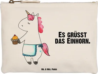 Produktbild von Mr. & Mrs. Panda Stoffbeutel Einhorn Muffin Größe M - Weiß - Geschenk, Federtasche, Geburtstag, kosmetiktäschchen, Unicorn, Pouch, Beauty Bag, Grüße, Kekse, toiletry