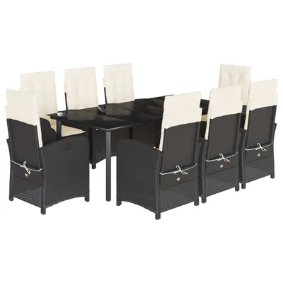 Obrázok produktu pre vidaXL 9-dielny záhradný jedálenský set s vankúšmi Black Poly Rattan