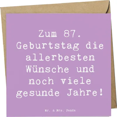 Produktbild von Mr. & Mrs. Panda Glückwunschkarte Spruch 87. Geburtstag - Lavendeltraum - Geschenk, Grußkarte, anlasskarte, Geburtstagsgeschenk, herzliche Glückwünsche, faltkarte, Alter