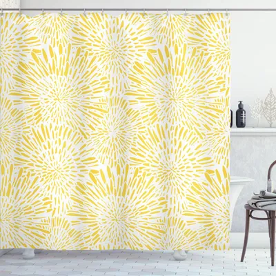 Image de ABAKUHAUS Rideau de douche jaune, motif floral vintage dessiné à la main avec résumé de fleurs de pissenlit et d'aster, nature, 175 x 200 cm, jaune et blanc