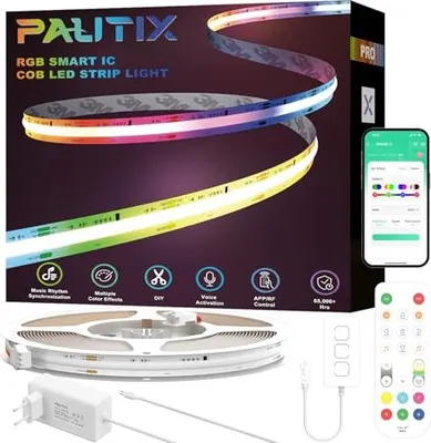 Produktbild von Pautix RGB Smart IC COB LED -Strip -Kit 10 m, 24 V -Farbwechsel adressierbarer Streifen, Flexible Light WiFi Controller Stromversorgungsarbeit Alexa/G