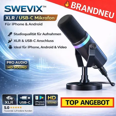 Produktbild von Swevix™ Mikrofon XLR USB-C HD Studio Mikrofon für iPhone Android Podcast Video