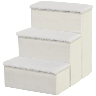 Obrázok produktu pre Schody pre domáce zvieratá D06-068WT, skladacie, 3 stupne, s úložným priestorom, MDF, biele, 40 x 54 x 48 cm
