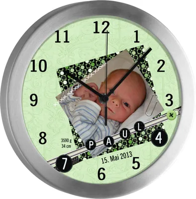 Produktbild von Kinderzimmer Funkwanduhr, Funkuhr Wanduhr Kinder, Scrapbooking grün 25 cm