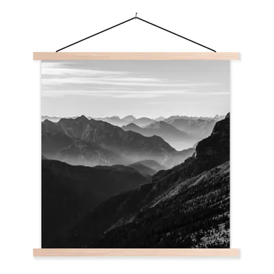 Produktbild von MuchoWow® Textilposter Berge - Natur - Nebel 40x40 cm mit holzfarbenen Rahmen - Posterleiste