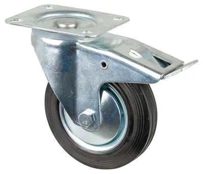 Produktbild von BS Rollen Transportrolle, Lenkrolle mit Totalfeststeller, Rad-Ø 160 mm, Tragf. 135 kg, Gummi schwarz, Bauhöhe 195 mm, Rollenlager