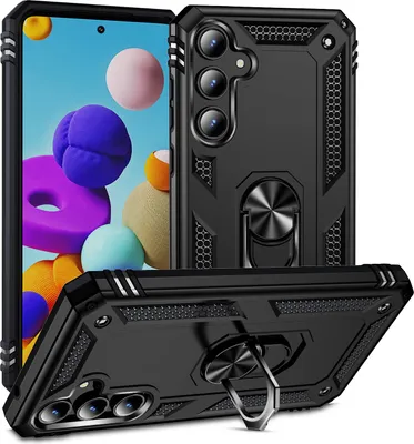 Immagine prodotto di Custodia per Samsung Galaxy A35 a doppio strato robusta, protezione militare con supporto ad anello e supporto Nero
