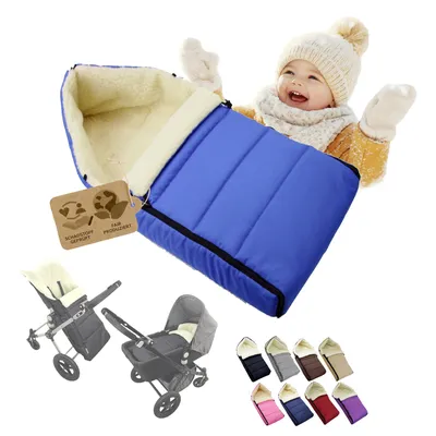 Produktbild von BAMBINIWELT Winterfußsack Fußsack universal  90cm für Babyschale Kinderwagen Buggy Wolle LINIERT BLAU