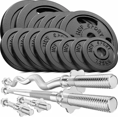 Produktbild von Hop-Sport GUSS Hantelset 76 kg, 1x Langhantel, 1x SZ Stange & 2x Kurzhantel inkl. 14 Hantelscheiben 2x10kg/4x5kg/4x2,5 kg/4x1,25kg