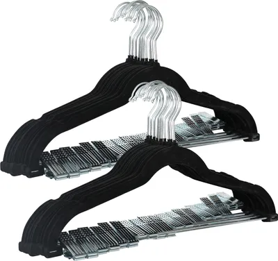 Produktbild von SVITA 20er Set Kleiderbügel Hosenbügel mit Clips und Samt-Bezug Schwarz