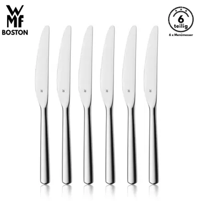Produktbild von WMF Boston Menümesser , 6-teilig, Cromargan® Edelstahl, geschmiedete Klinge, spülmaschinenfest, Tafelmesser, Messerset, Messer, Besteck set