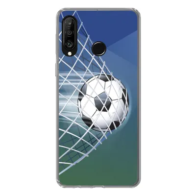 Produktbild von MuchoWow® Handyhülle Schutzhülle Hülle für Huawei P30 Lite Eine Illustration eines Fußballs im Netz - Jungen - Mädchen - Kinder Silikon Softcase Handy Hülle - Handyhülle