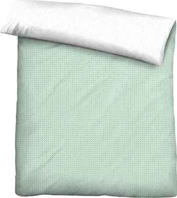 A top-down view of a duvet cover and pillowcase set laid flat on a white background.