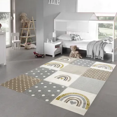 Immagine prodotto di Tappeto per la camera dei bambini Tappeto da gioco a pois arcobaleno cuori beige grigio crema Dimensioni - 140 x 200 cm
