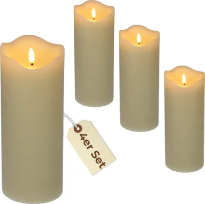Produktbild von 4er Set Echtwachskerzen mit beweglicher Flamme und Timer Led Echtwachskerzen flackernde Flamme flammenlose Kerze Creme Weiß 10 x 20 cm