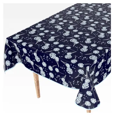 Produktbild von Wachstuchtischdecke abwaschbar für Gartentische, eckig, rund, oval, 180 x 140 cm mit Saum Pusteblume Blau