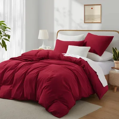 Zdjęcie produktu dla Komplet pościeli 155x220 cm, bawełna, 3-częściowy, czerwony, certyfikat ÖKO-TEX