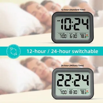 Zdjęcie produktu dla Cyfrowy budzik podróżny z wyświetlaczem LCD, funkcją drzemki i podświetleniem, cichy i przenośny