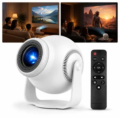 Produktbild von Mini Beamer Unterstützt 4K/8K 1080P, Smart Beamer mit 5G WiFi 6 BT 5.4, Android 14-System, Tragbarer Projektor 270° Dreh mit HDMI/USB/DC, 8G Speicher