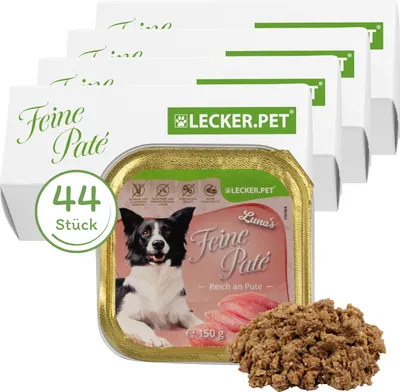 Produktbild von 44 x 150 g Lecker.Pet® Luna's Feine Paté Reich an Pute Hundefutter Nassfutter Vollnahrung