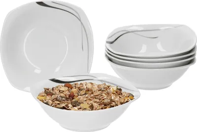 Produktbild von Van Well sada 6 misek na cereálie Silver Night, 250 ml, 145 mm, miska na salát, porcelán, dekor linie