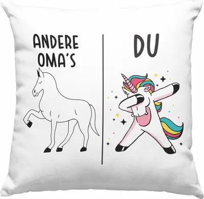 Produktbild von Trendation - Oma Deko-Kissen mit Füllung 40x40 Lustig Geschenk mit Spruch Beste Großmutter  Deko-Kissen mit Füllung 40x40 Einhorn (Grau)